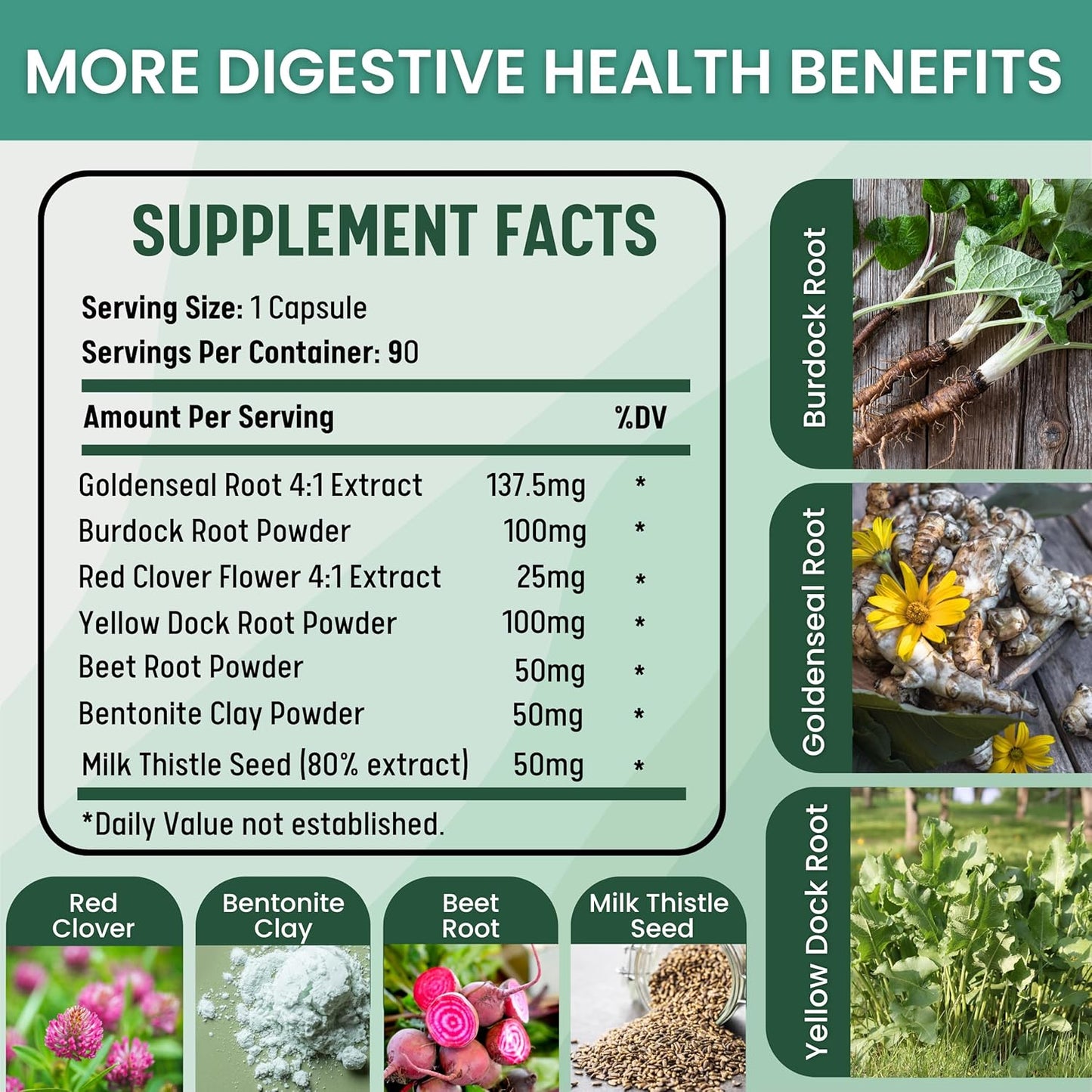 Natural Detox Capsules with Goldenseal Root & Bentonite Clay for Liver & Colon Health - Promotes Digestive Regularity - 90 Capsules