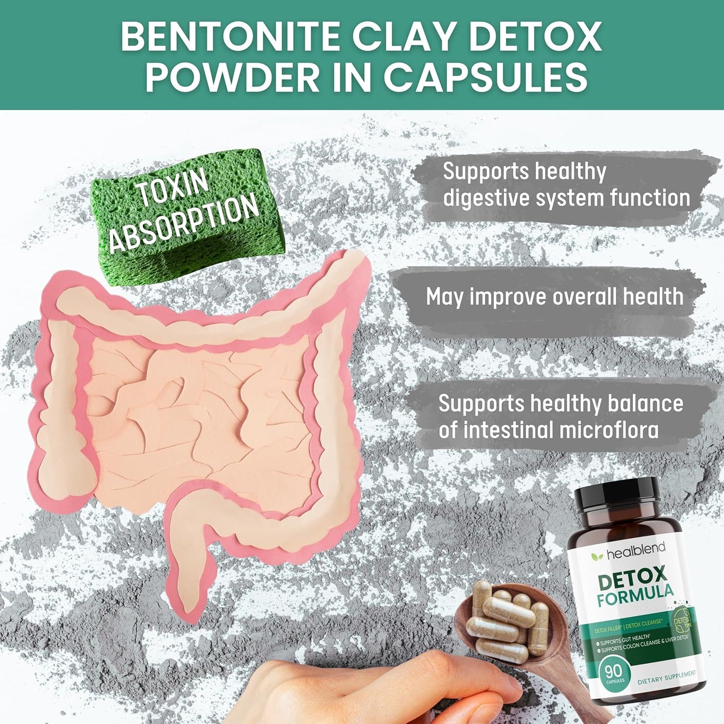 Natural Detox Capsules with Goldenseal Root & Bentonite Clay for Liver & Colon Health - Promotes Digestive Regularity - 90 Capsules