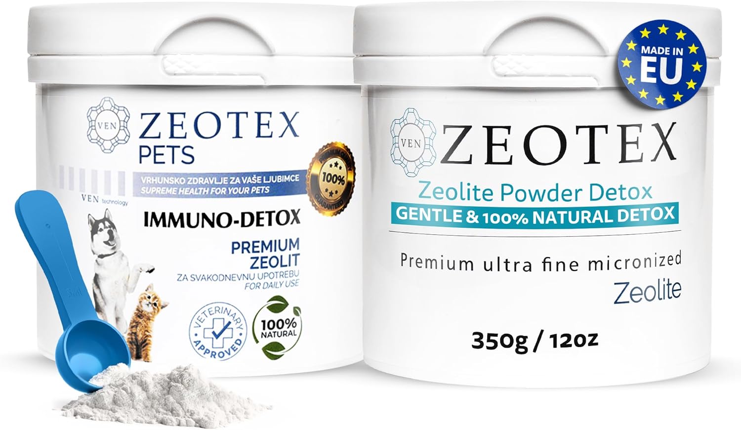 Natural Detox & Immunity Support Zeotex Zeolite Powder Bundle (2 Products) - Full Body, Liver, Kidney, Skin, Pet Health - 350g