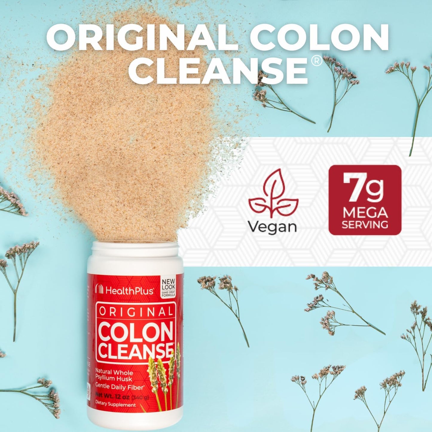 Natural Detox Psyllium Husk Powder - 12 oz, 48 Servings - Digestive Health, Colon Cleanse, Fiber Supplement