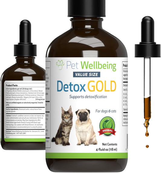 Natural Detox Support Supplement for Dogs & Cats - Gentle Detoxification, Immune System Boost, Veterinarian-Formulated Herbal Blend - 4 oz