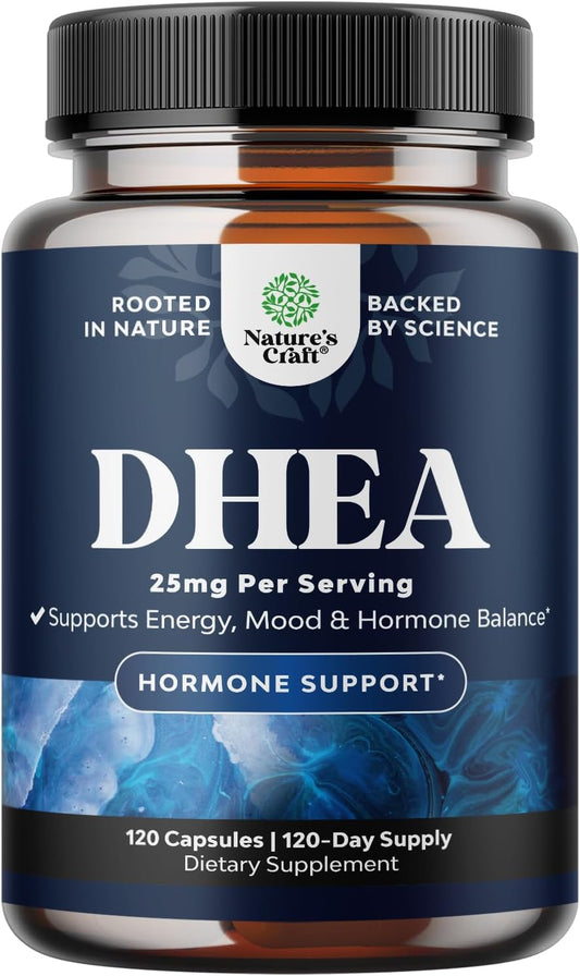 Natural DHEA Supplement for Hormone Balance, Mood Stability, Brain Function, Immune System, Energy, and Fertility - 120 Capsules for Men and Women