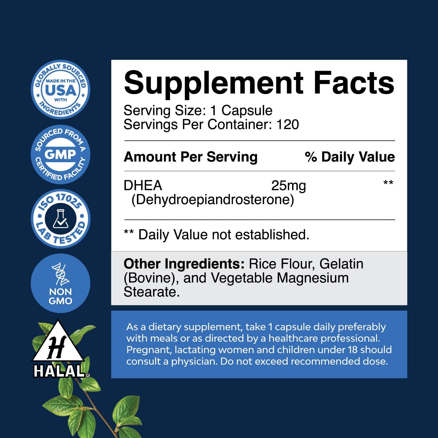 Natural DHEA Supplement for Hormone Balance, Mood Stability, Brain Function, Immune System, Energy, and Fertility - 120 Capsules for Men and Women