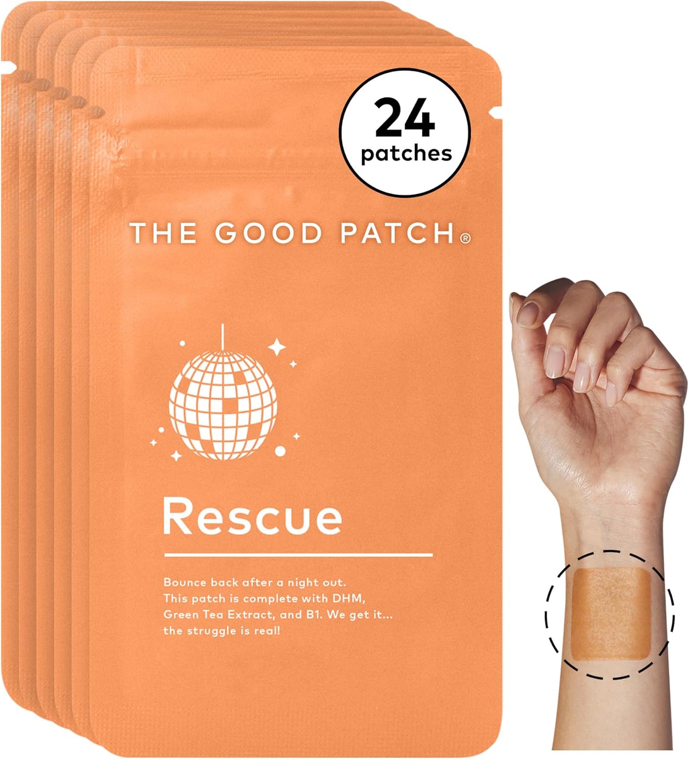 Natural DHM and Vitamin B1 After Party Patch - Green Tea Infused Wearable Wellness for Recovery - 24 Patches