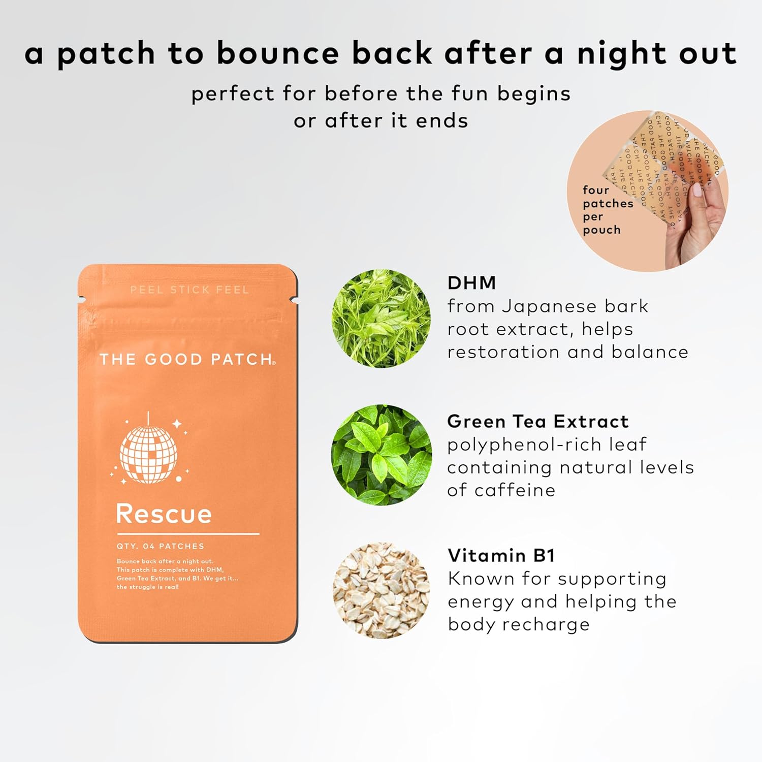 Natural DHM and Vitamin B1 After Party Patch - Green Tea Infused Wearable Wellness for Recovery - 24 Patches