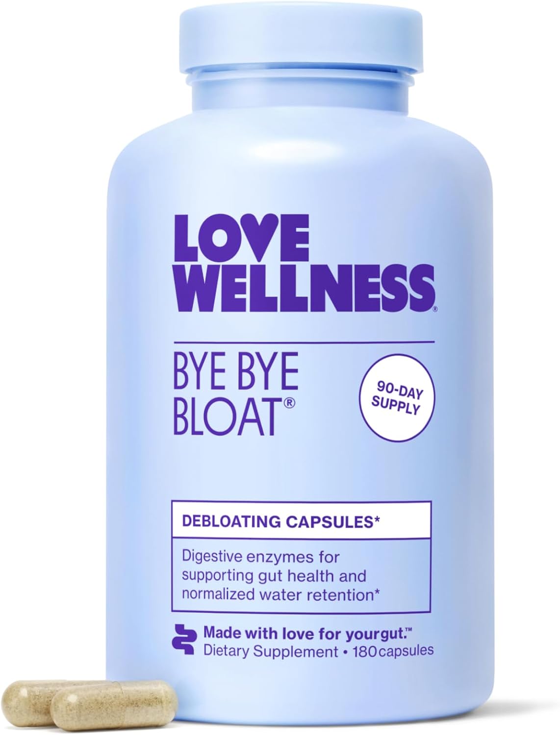 Natural Digestive Enzymes for Women, Bloating Relief & Gas Reduction | Love Wellness Bye Bye Bloat | Fenugreek & Dandelion | 180 Count