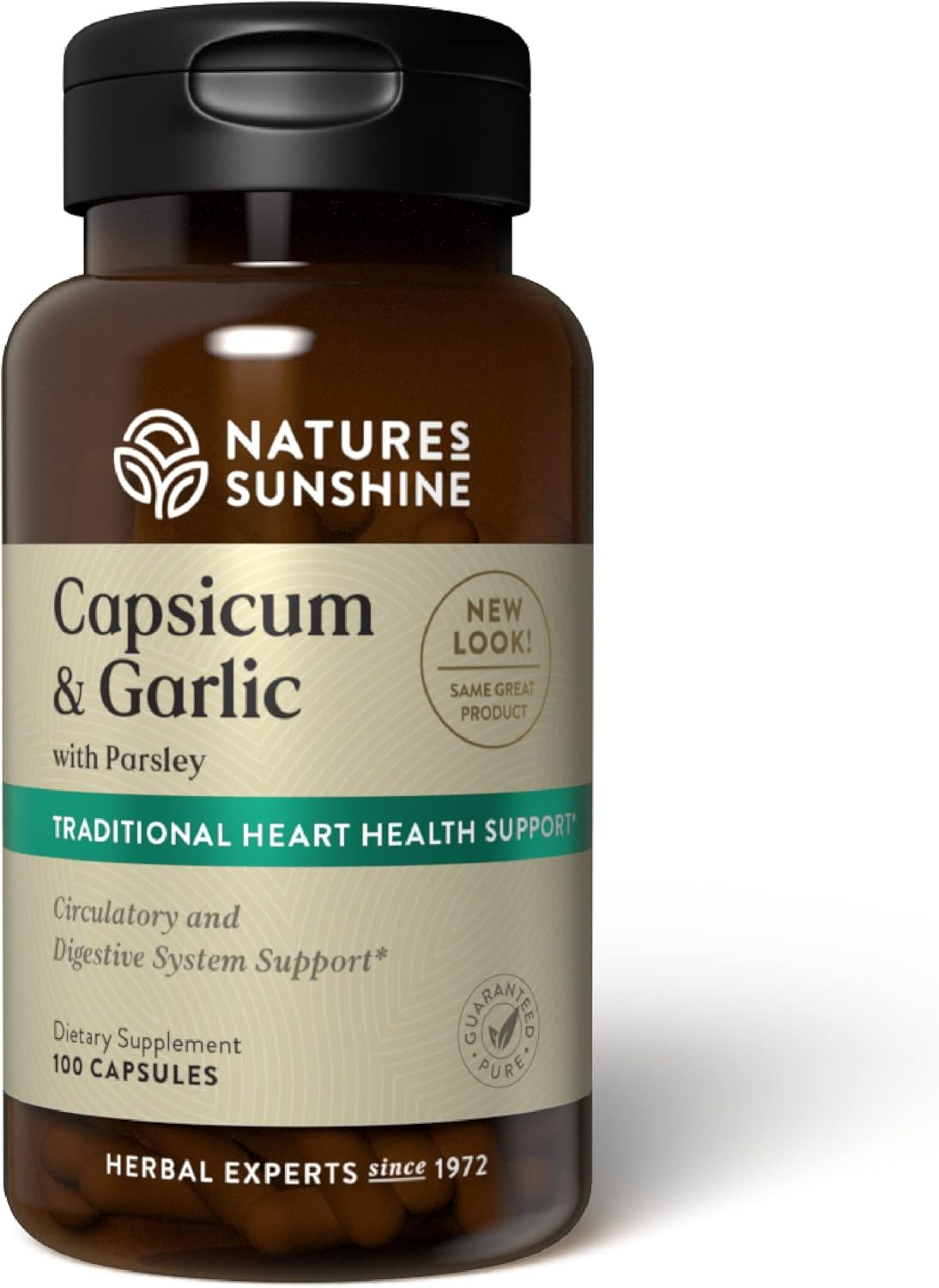 Natural Digestive, Immune, Circulatory, and Glandular Support Capsicum Garlic w/Parsley - 100 Capsules