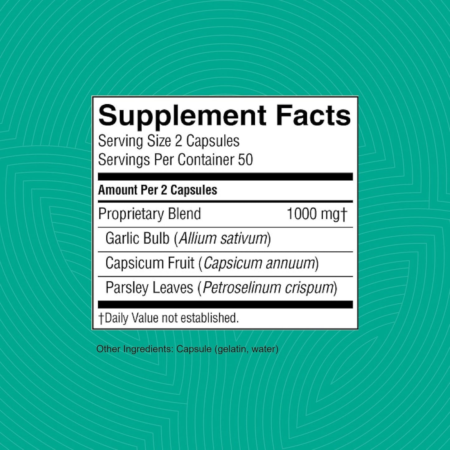 Natural Digestive, Immune, Circulatory, and Glandular Support Capsicum Garlic w/Parsley - 100 Capsules