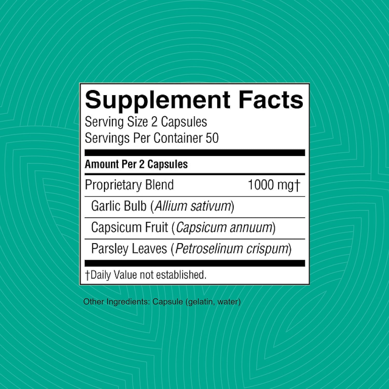 Natural Digestive, Immune, Circulatory, and Glandular Support Capsicum Garlic w/Parsley - 100 Capsules