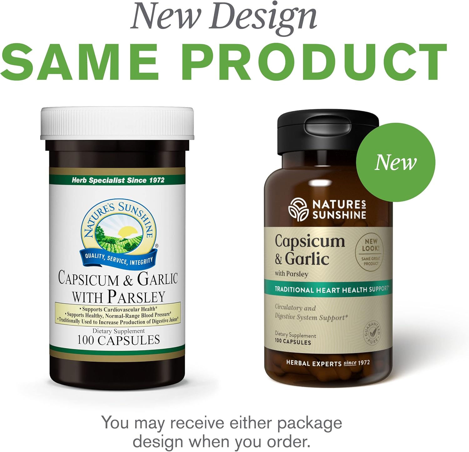 Natural Digestive, Immune, Circulatory, and Glandular Support Capsicum Garlic w/Parsley - 100 Capsules