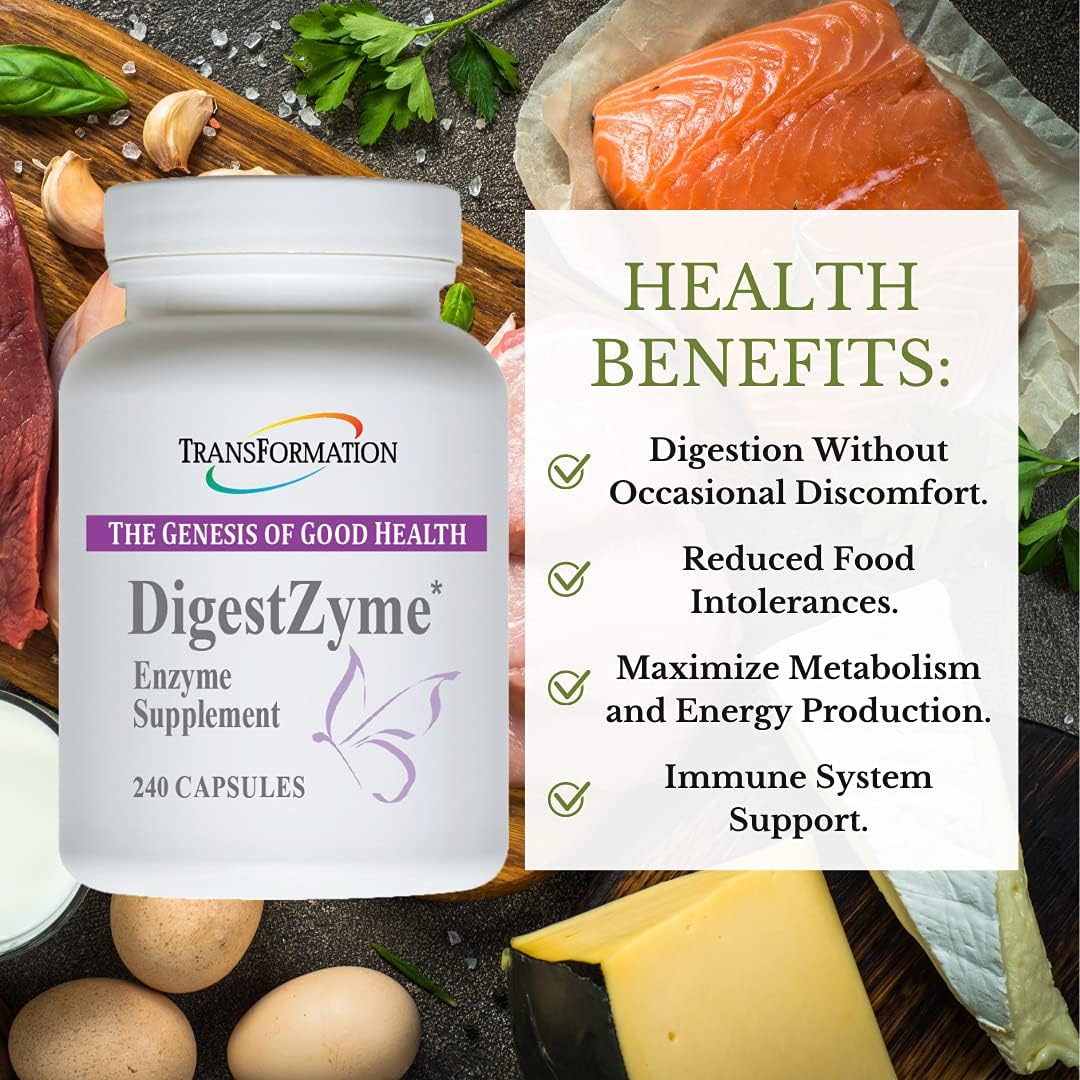 Natural DigestZyme Supplement for Overall Health, Nutrient Absorption, Digestion Support - 240 Capsules