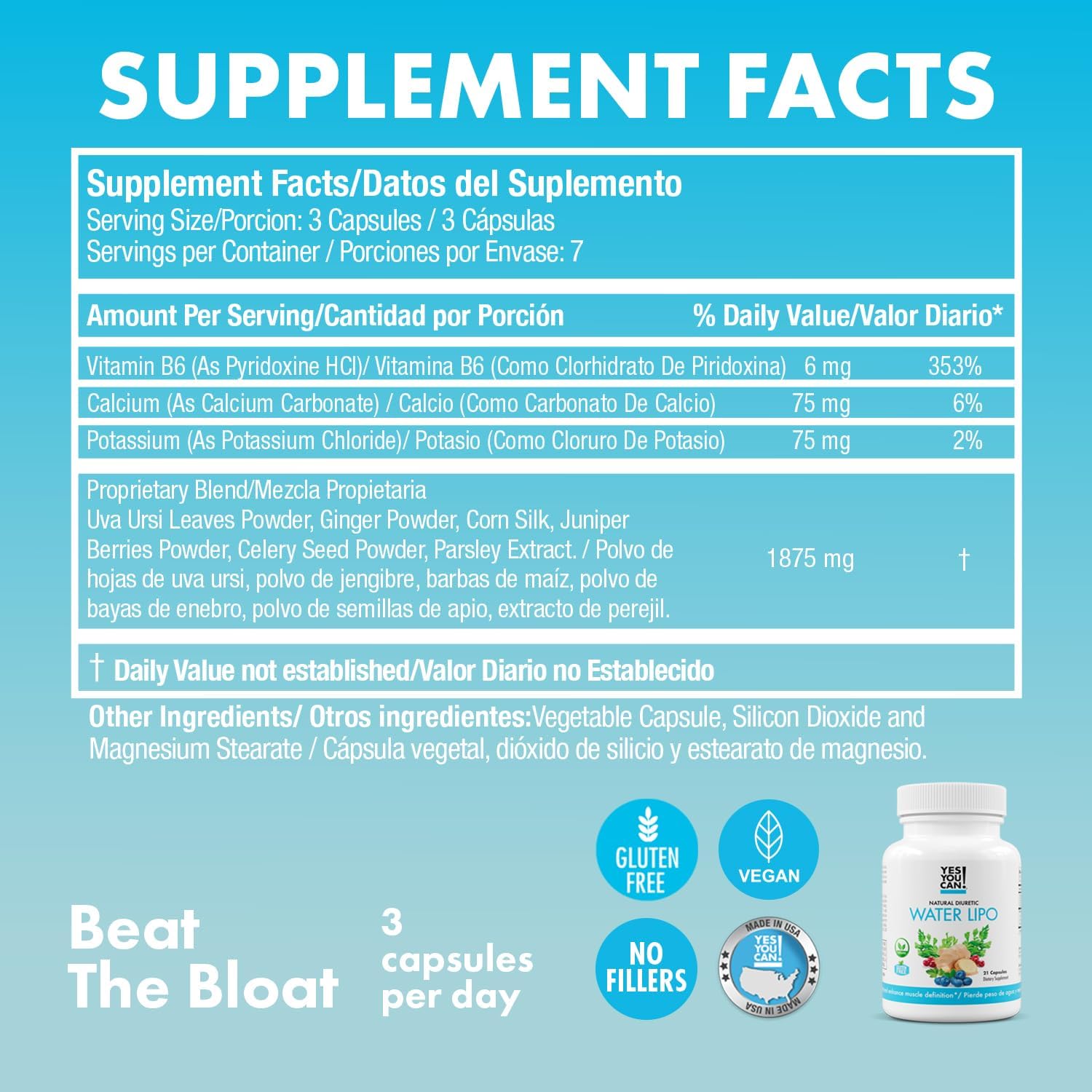 Natural Diuretic Cleanse Pills with Electrolytes & Vitamins for Water Retention - Gluten-Free, 21 Capsules