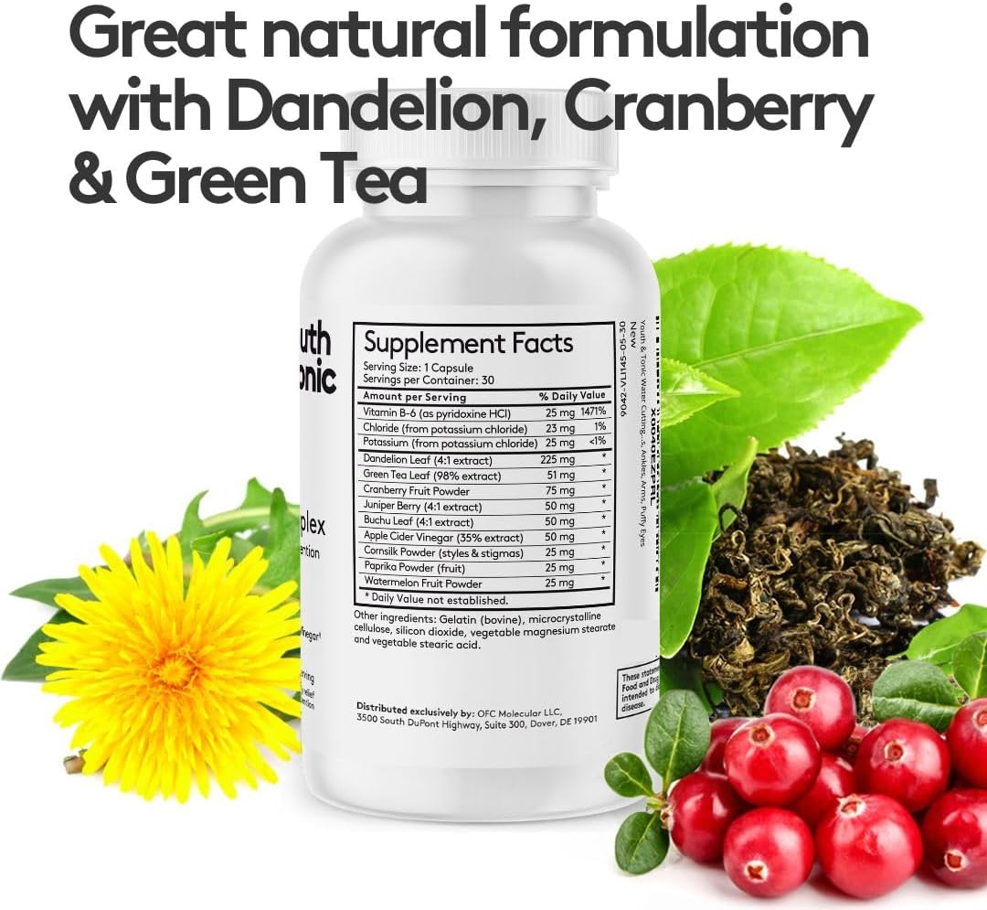 Natural Diuretic Complex for Water Retention & Swelling Relief - 30 Capsules for Men & Women.