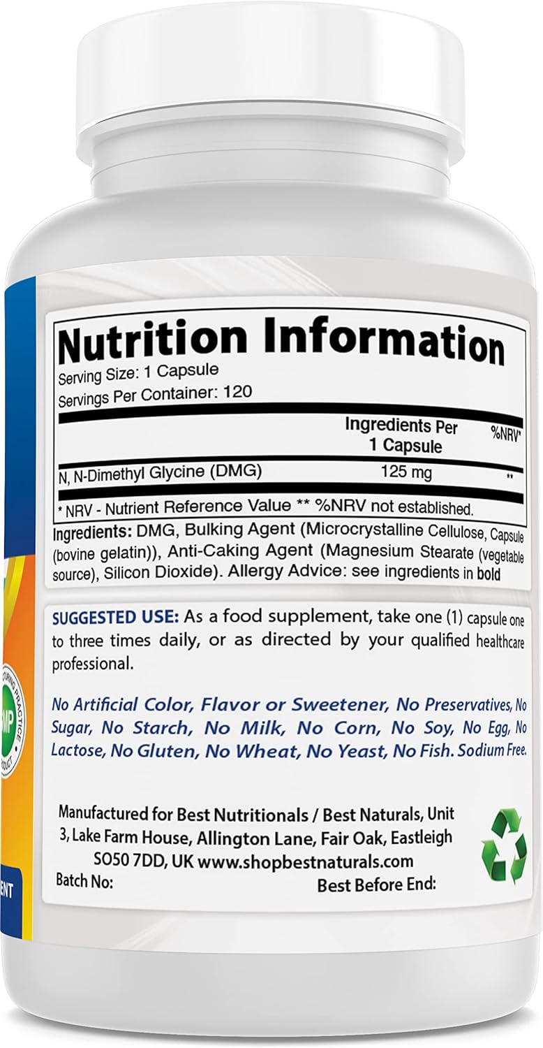 Natural DMG Supplement for Energy & Immune Support - 125 mg, 240 Capsules