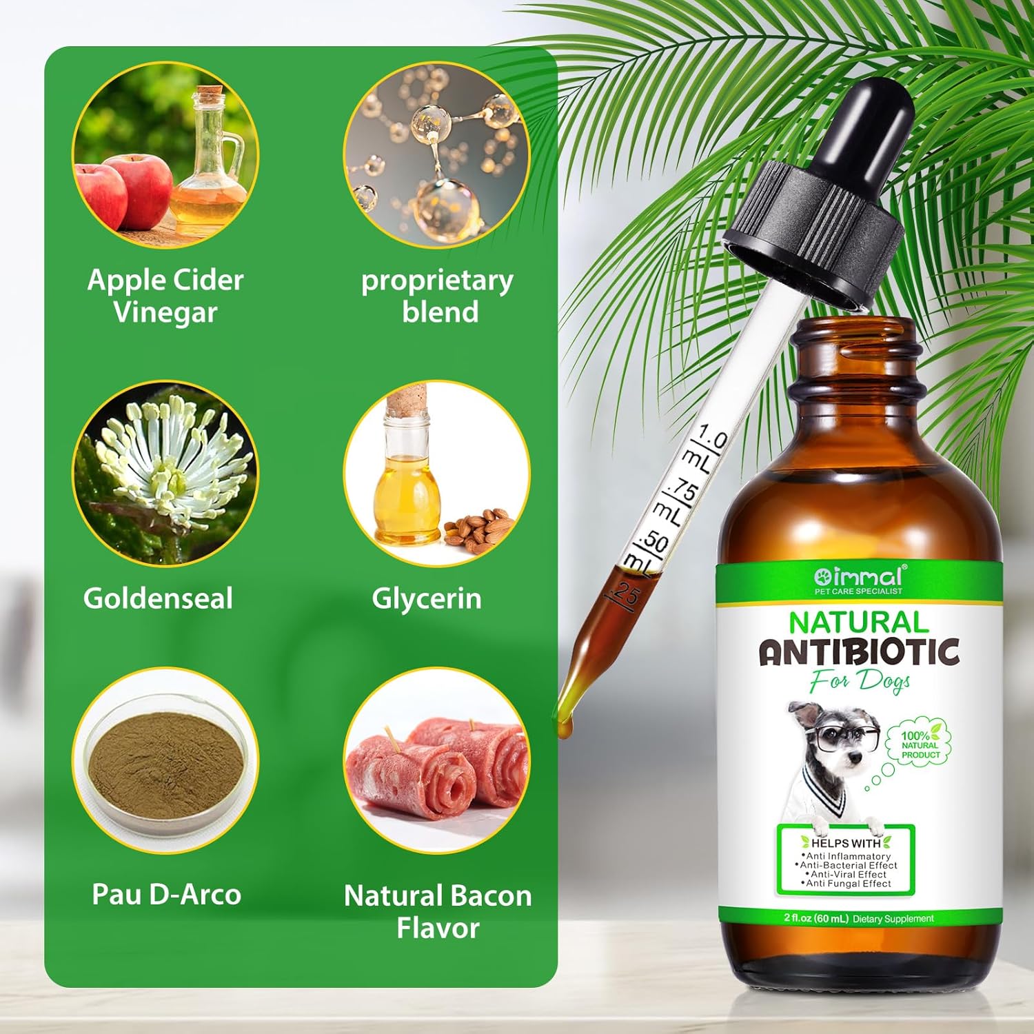 Natural Dog Antibiotics for Allergy Relief & Itch, Multivitamin for Dogs - 60ml / 2 Fl Oz
