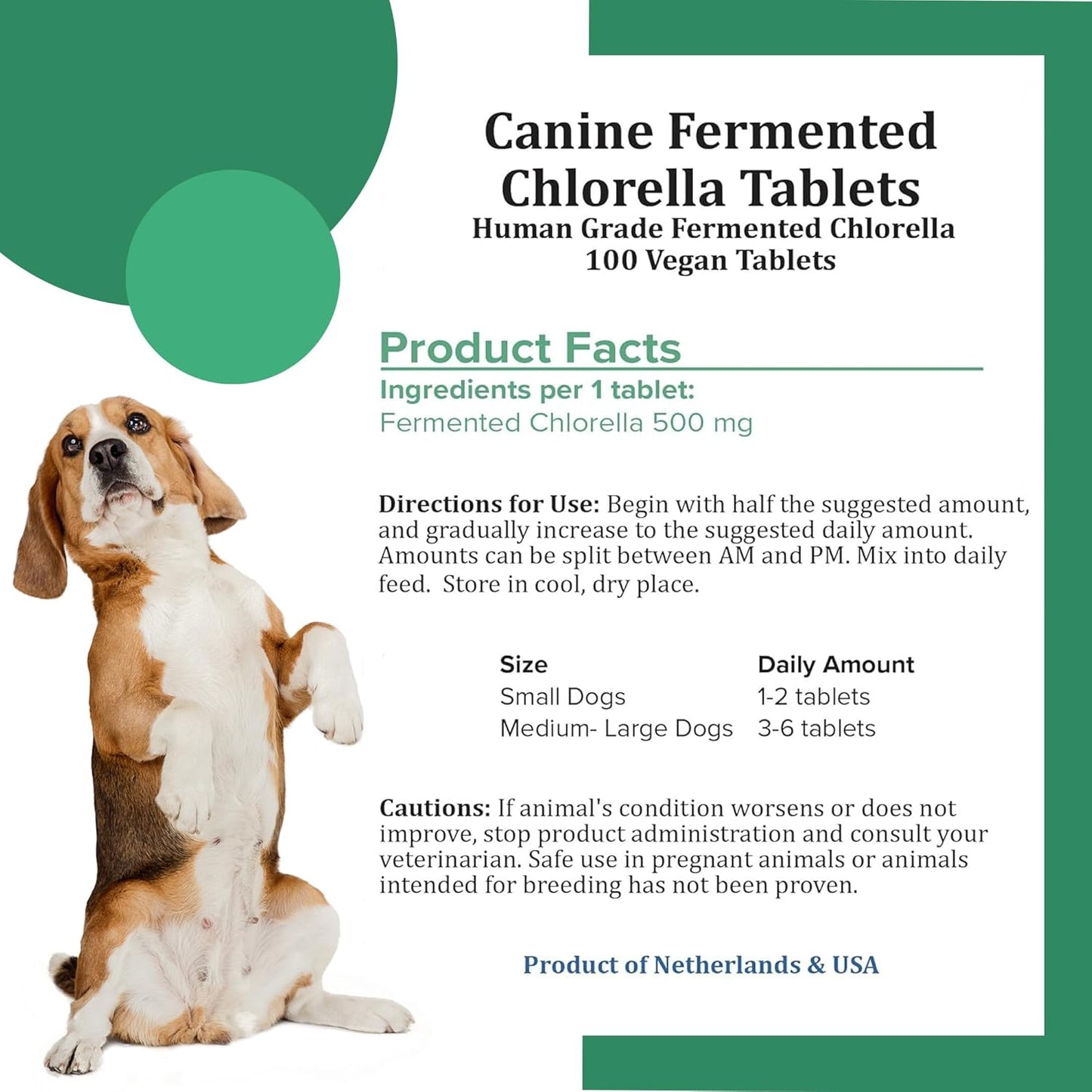 Natural Dog Breath Freshener & Immune Booster Supplement with Human Grade Fermented Chlorella - 100 Vegan Tablets