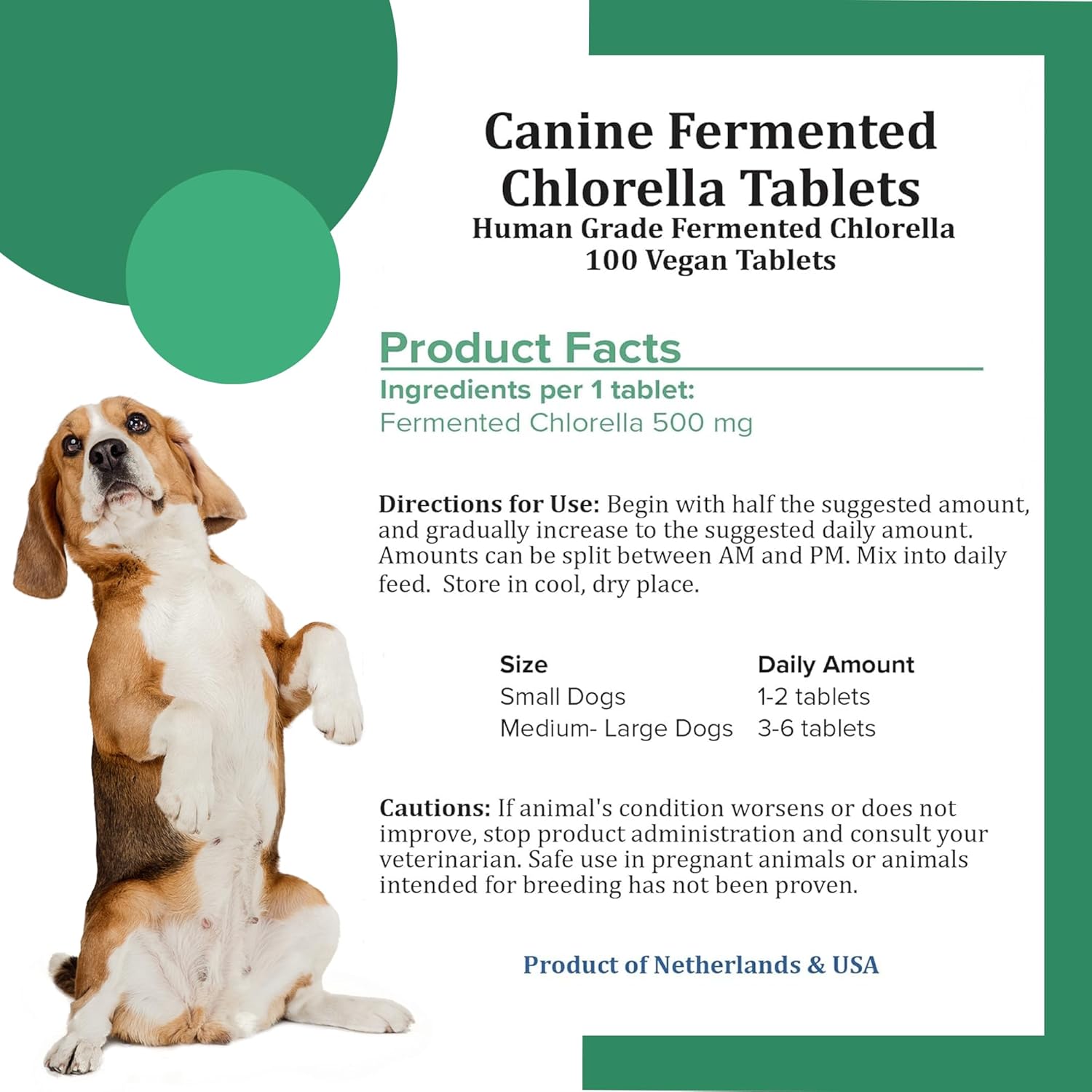 Natural Dog Breath Freshener & Immune Booster Supplement with Human Grade Fermented Chlorella - 100 Vegan Tablets
