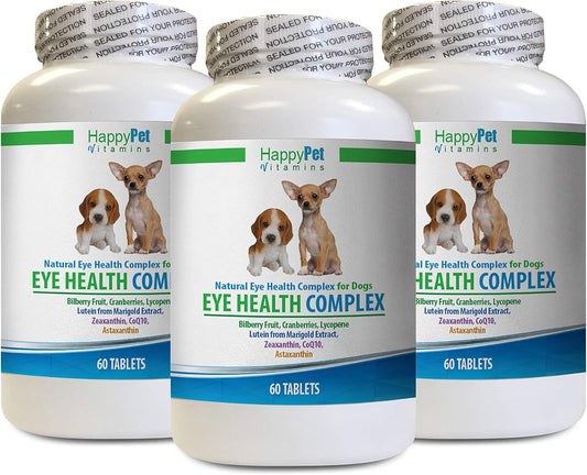 Natural Dog Eye Health Complex with Immune Boosting Antioxidants - Bilberry Vision Support Treats (3 Bottles, 180 Treats)