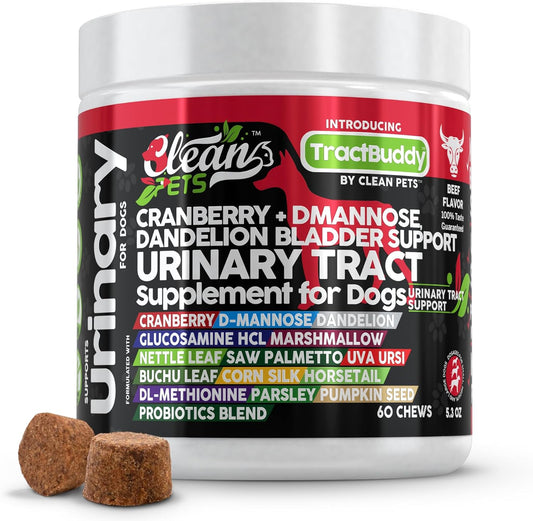 Natural Dog UTI Support Supplement with Cranberry, D-Mannose, and Herbal Ingredients for Urinary Tract Health and Bladder Stones