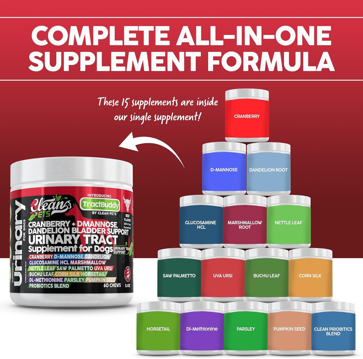 Natural Dog UTI Support Supplement with Cranberry, D-Mannose, and Herbal Ingredients for Urinary Tract Health and Bladder Stones