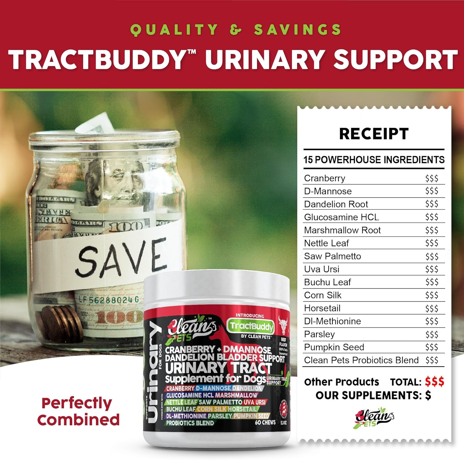 Natural Dog UTI Support Supplement with Cranberry, D-Mannose, and Herbal Ingredients for Urinary Tract Health and Bladder Stones
