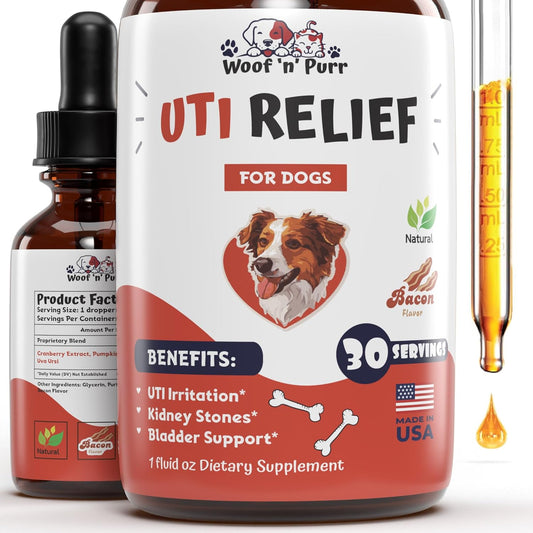 Natural Dog UTI Treatment with Cranberry - Bacon Flavored Supplement for Dog Urinary Tract Infections - 1 fl oz