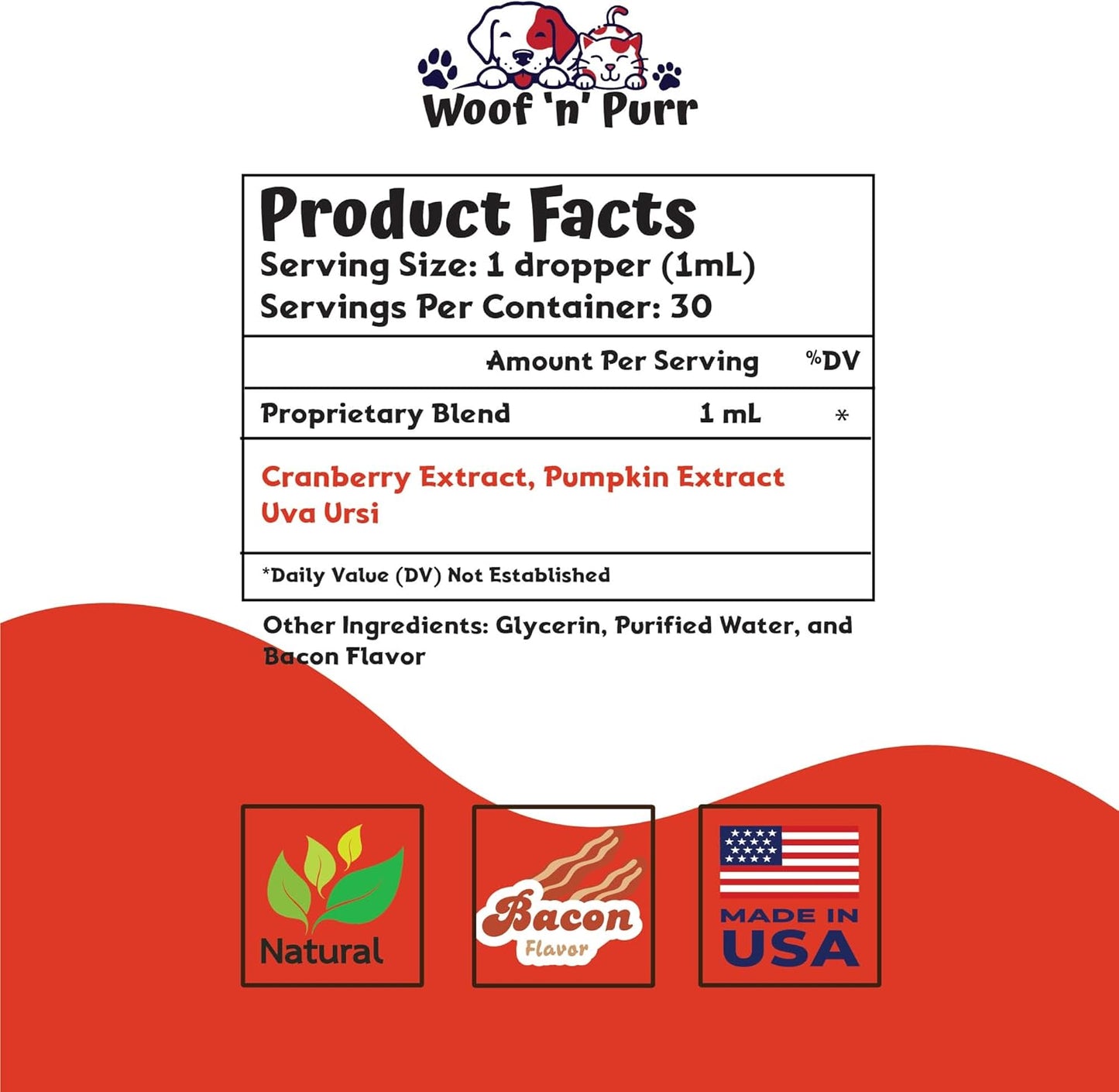 Natural Dog UTI Treatment with Cranberry - Bacon Flavored Supplement for Dog Urinary Tract Infections - 1 fl oz