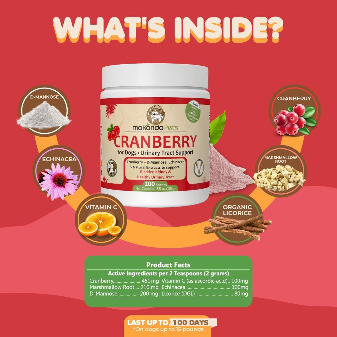 Natural Dog UTI Treatment with Cranberry Supplement Powder - Supports Kidney Health & Dog Incontinence - Puppy Supplies for Healthy Dog Pee