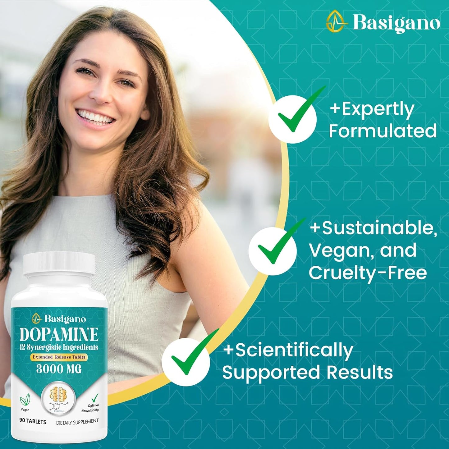 Natural Dopamine Supplement for Energy, Focus, Motivation, Mental Clarity, Mood, Stress Relief - Non-GMO, Gluten-Free - 90 Tablets
