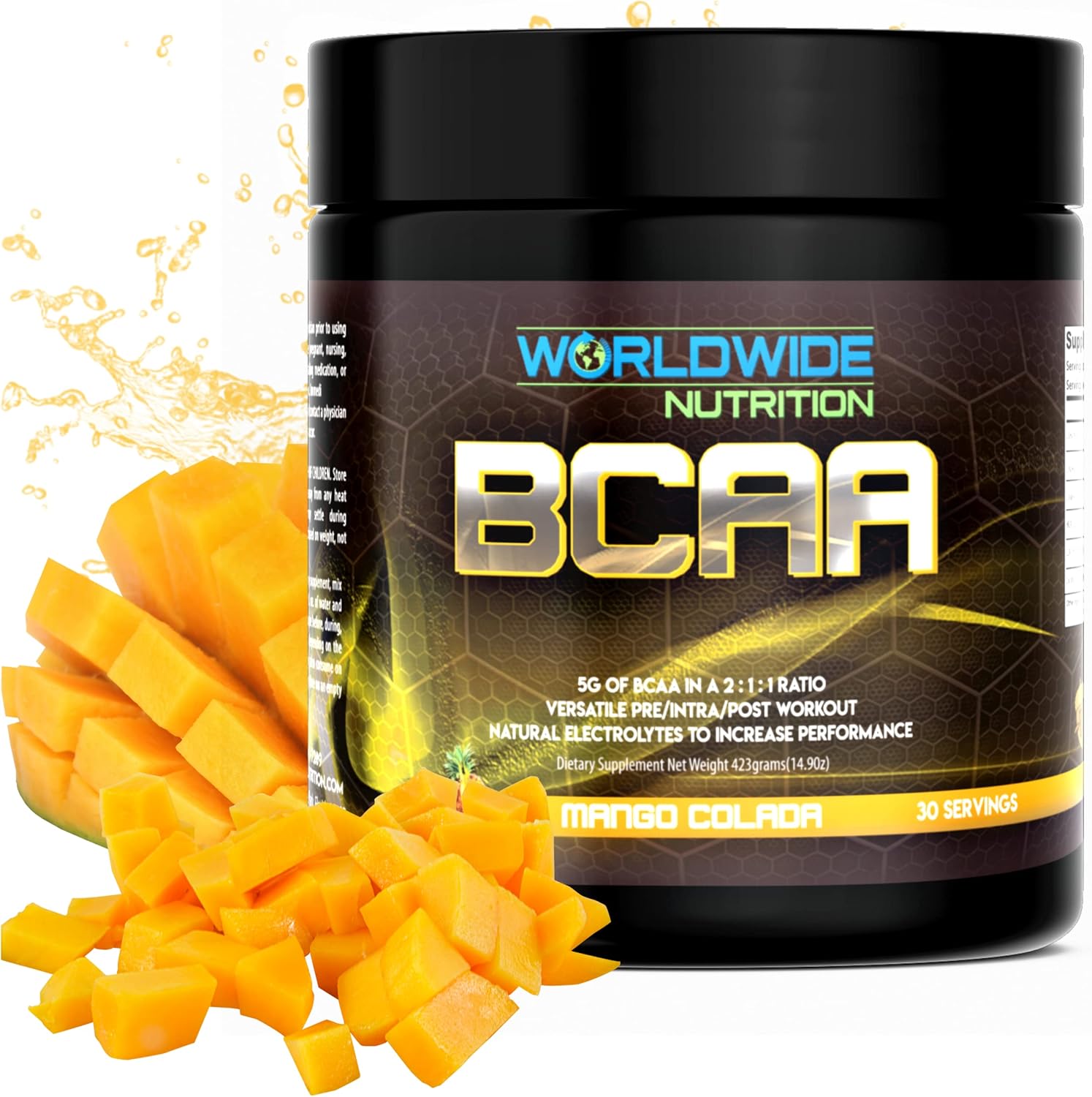 Natural Electrolyte BCAA Powder Supplement with Mango Colada Flavor - Pre Intra Post Workout Energy Drink for Men and Women - 30 Servings