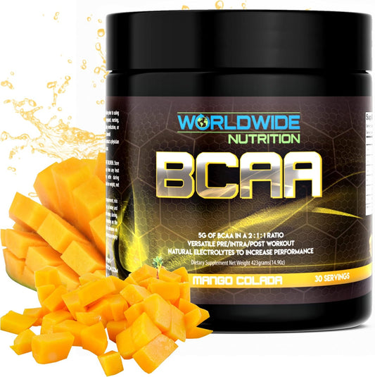 Natural Electrolyte BCAA Powder Supplement with Mango Colada Flavor - Pre Intra Post Workout Energy Drink for Men and Women - 30 Servings