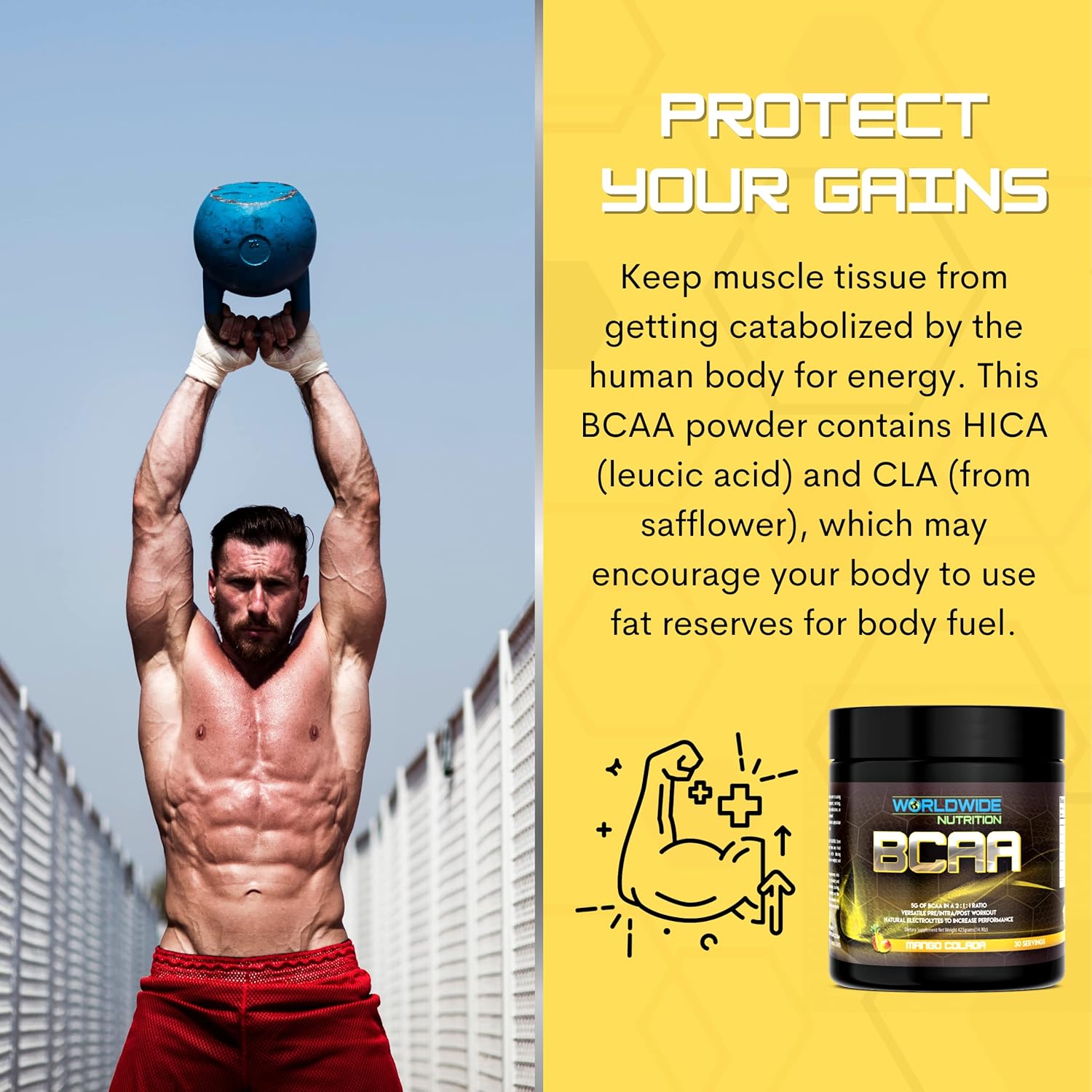 Natural Electrolyte BCAA Powder Supplement with Mango Colada Flavor - Pre Intra Post Workout Energy Drink for Men and Women - 30 Servings