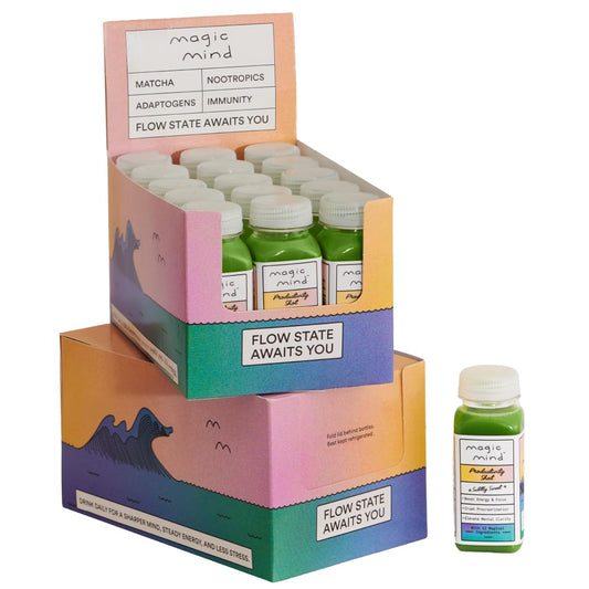 Natural Energy Boost Shots with Ashwagandha, Functional Mushrooms, Matcha Green Tea, Vitamin B12 & C - Stress Relief, No Jitters - 30 Pack, 2 FL Oz