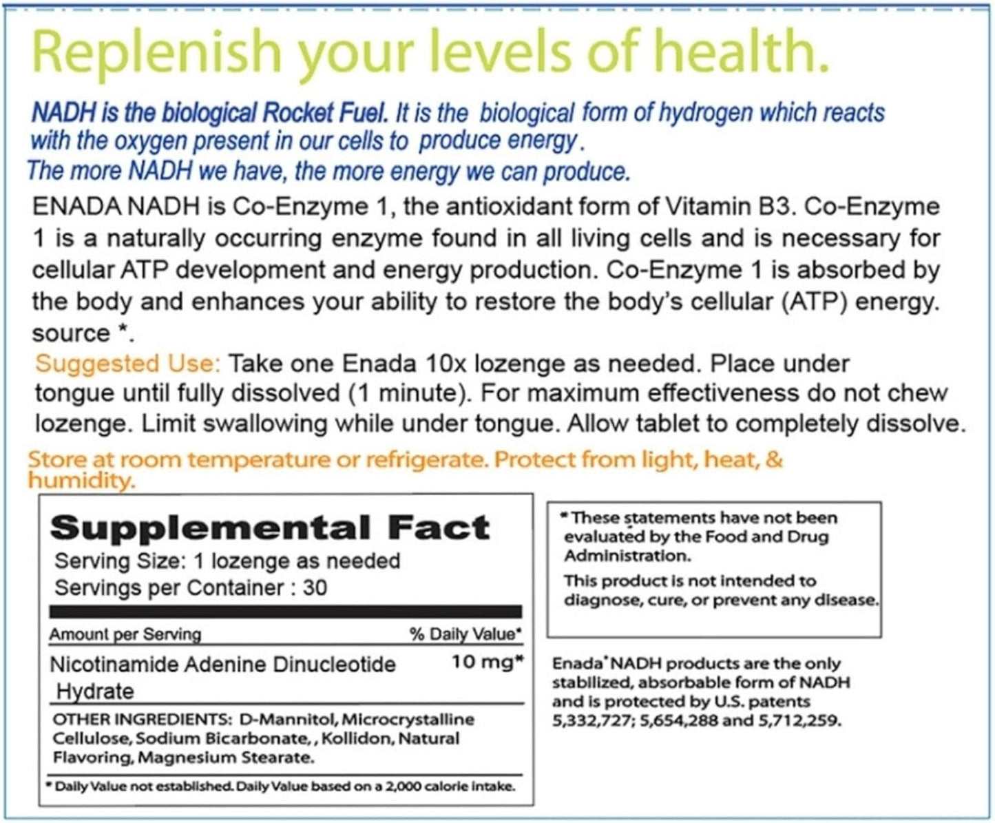 Natural Energy Boosting NADH Supplement | Fast-Acting Formula for Active Lifestyle | Enhances Stamina, Mental Clarity | 30 Lozenges