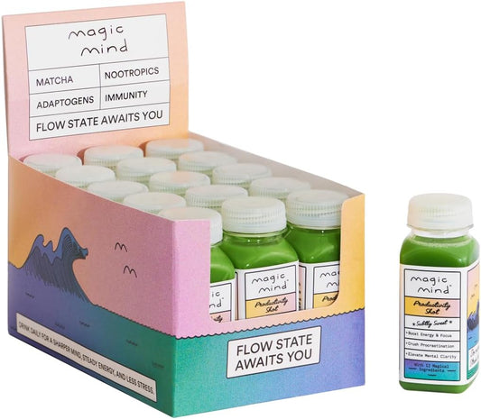 Natural Energy Drink Shots with Stress-Relieving Ingredients - Ashwagandha, Vitamin B12, Matcha Green Tea, Functional Mushrooms - 2 FL Oz (15 Pack)