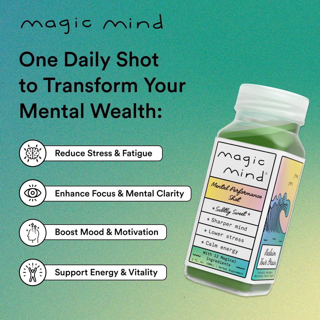 Natural Energy Drink Shots with Stress-Relieving Ingredients - Ashwagandha, Vitamin B12, Matcha Green Tea, Functional Mushrooms - 2 FL Oz (15 Pack)