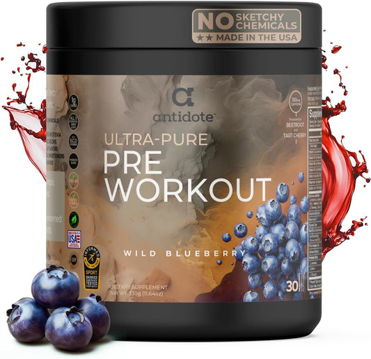 Natural Energy & Focus Boosting Pre-Workout Powder with Beetroot, Creatine & Beta-Alanine - Vegan, Keto-Friendly - Wild Blueberry Flavor - 30 Servings