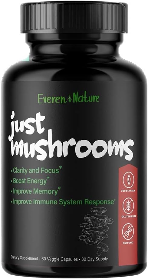 Natural Energy Mushroom Blend - Lion's Mane, Turkey Tail, Cordyceps, Reishi - Nootropic Brain Supplement - Boost Clarity & Focus - Immune Support