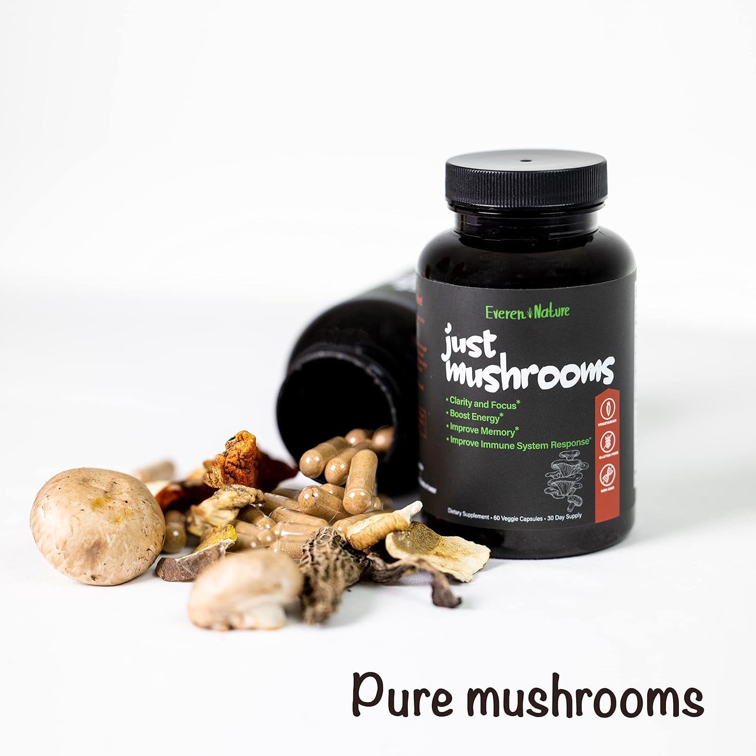 Natural Energy Mushroom Blend - Lion's Mane, Turkey Tail, Cordyceps, Reishi - Nootropic Brain Supplement - Boost Clarity & Focus - Immune Support
