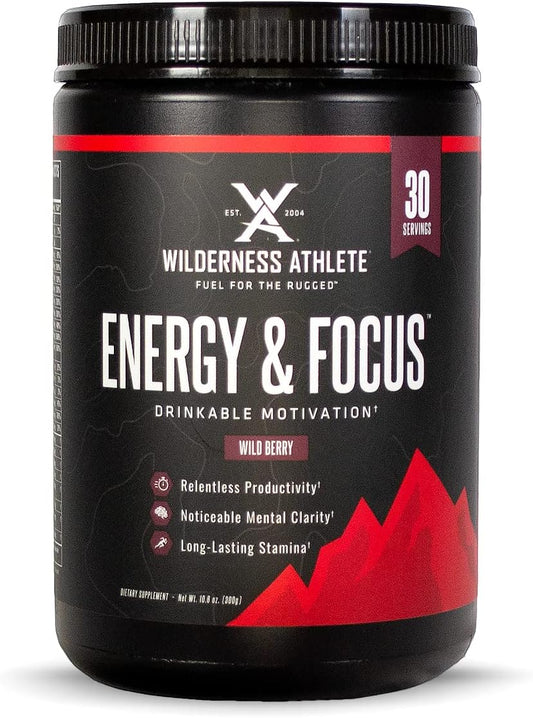 Natural Energy Pre Workout Drink Mix for Men & Women - Wild Berry Flavor - Boost Focus & Performance with Low-Carb, Zero Sugar Formula - 30 Servings