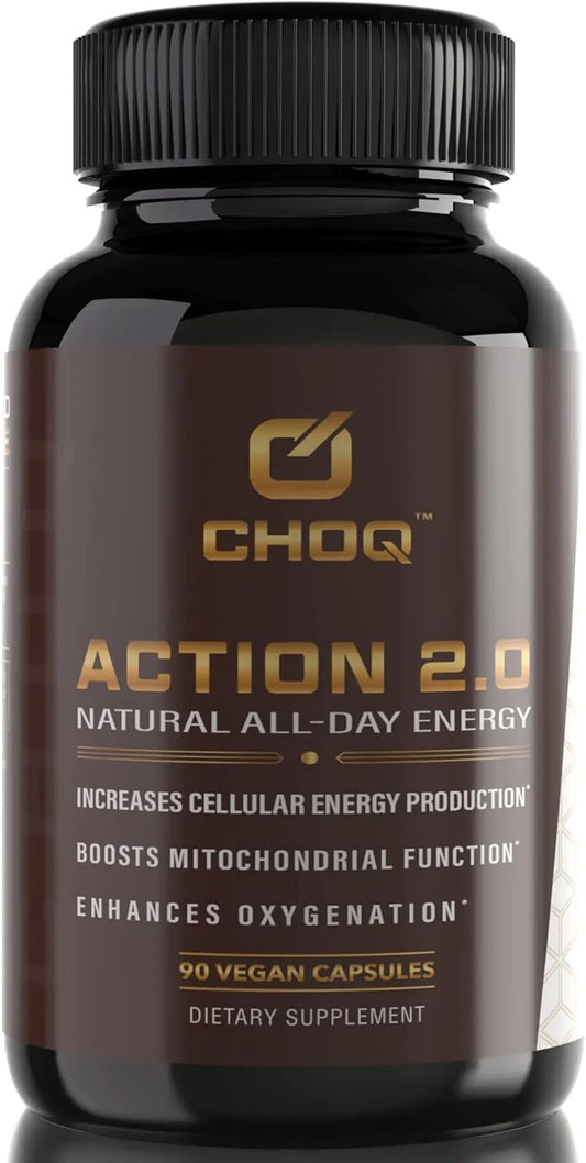 Natural Energy Supplement: CHOQ Action 2.0 with Rhodiola Rosea - 90 Vegan Capsules for All-Day Energy Boost