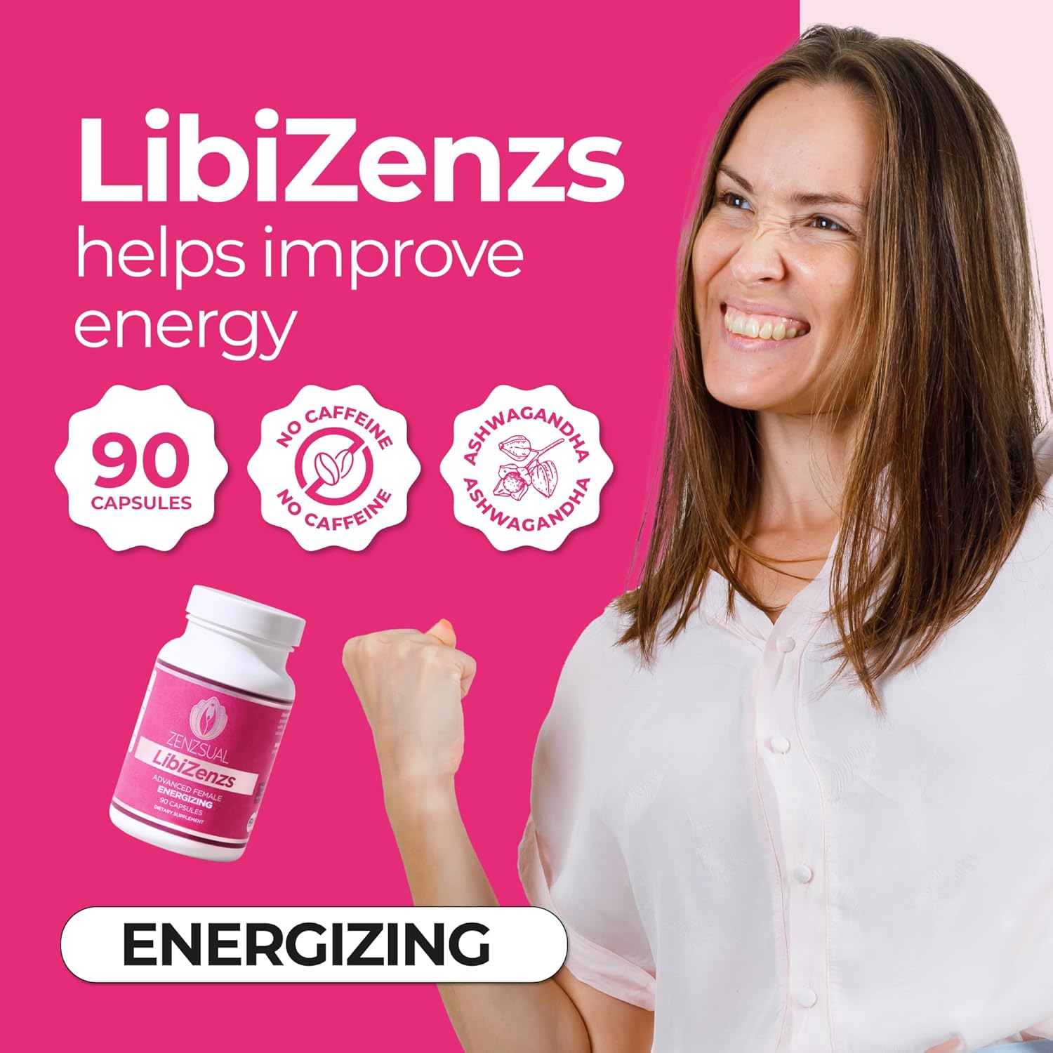 Natural Energy Supplement for Women - Caffeine-Free Blend of Ginseng, Maca Root, Ashwagandha - Enhances Energy, Focus, and Vitality - 90 Capsules