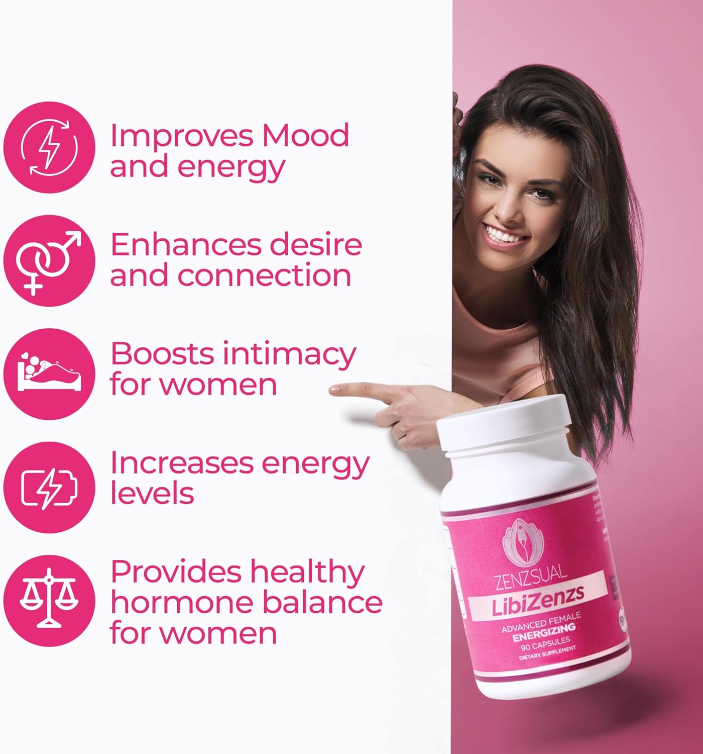 Natural Energy Supplement for Women - Caffeine-Free Blend of Ginseng, Maca Root, Ashwagandha - Enhances Energy, Focus, and Vitality - 90 Capsules
