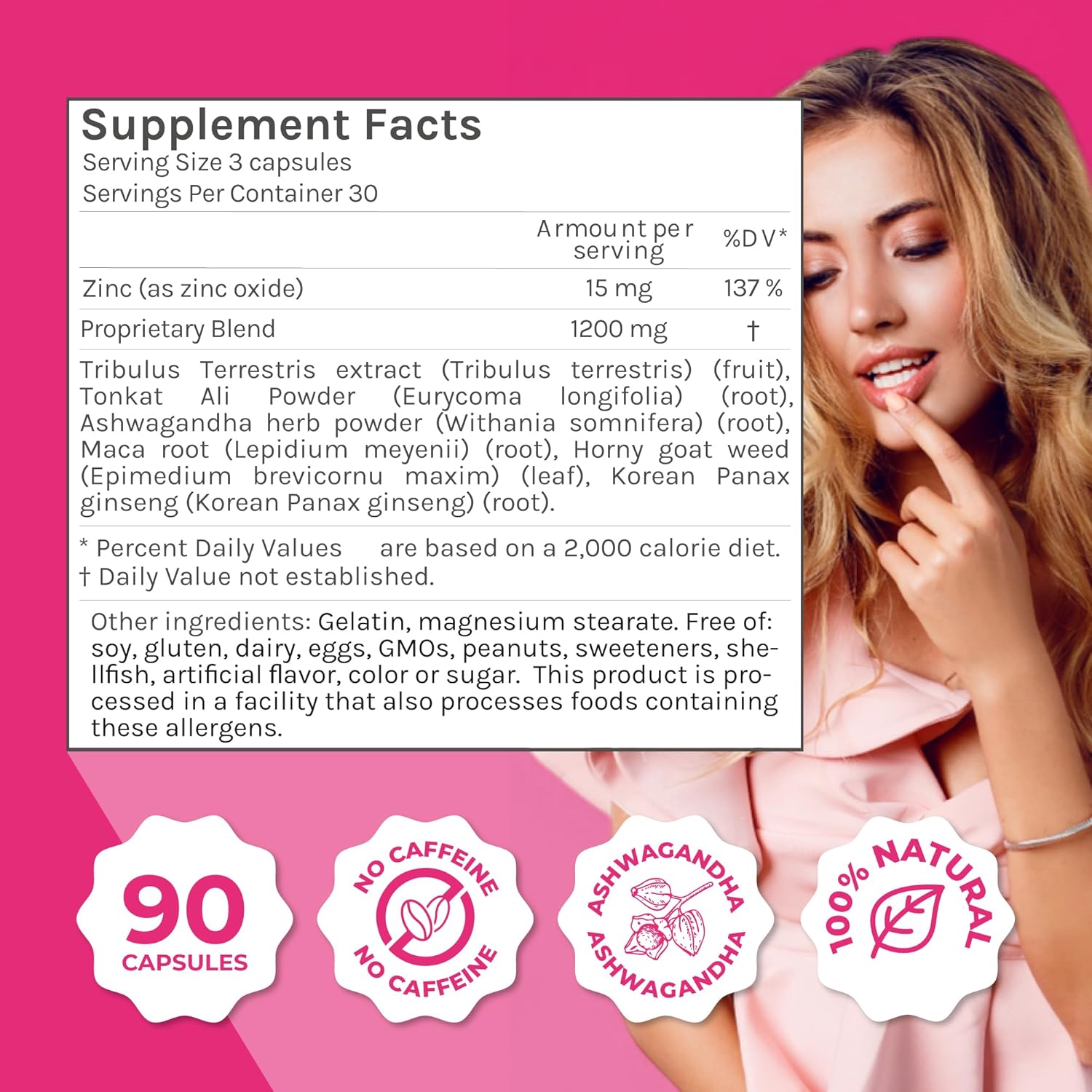 Natural Energy Supplement for Women - Caffeine-Free Blend of Ginseng, Maca Root, Ashwagandha - Enhances Energy, Focus, and Vitality - 90 Capsules