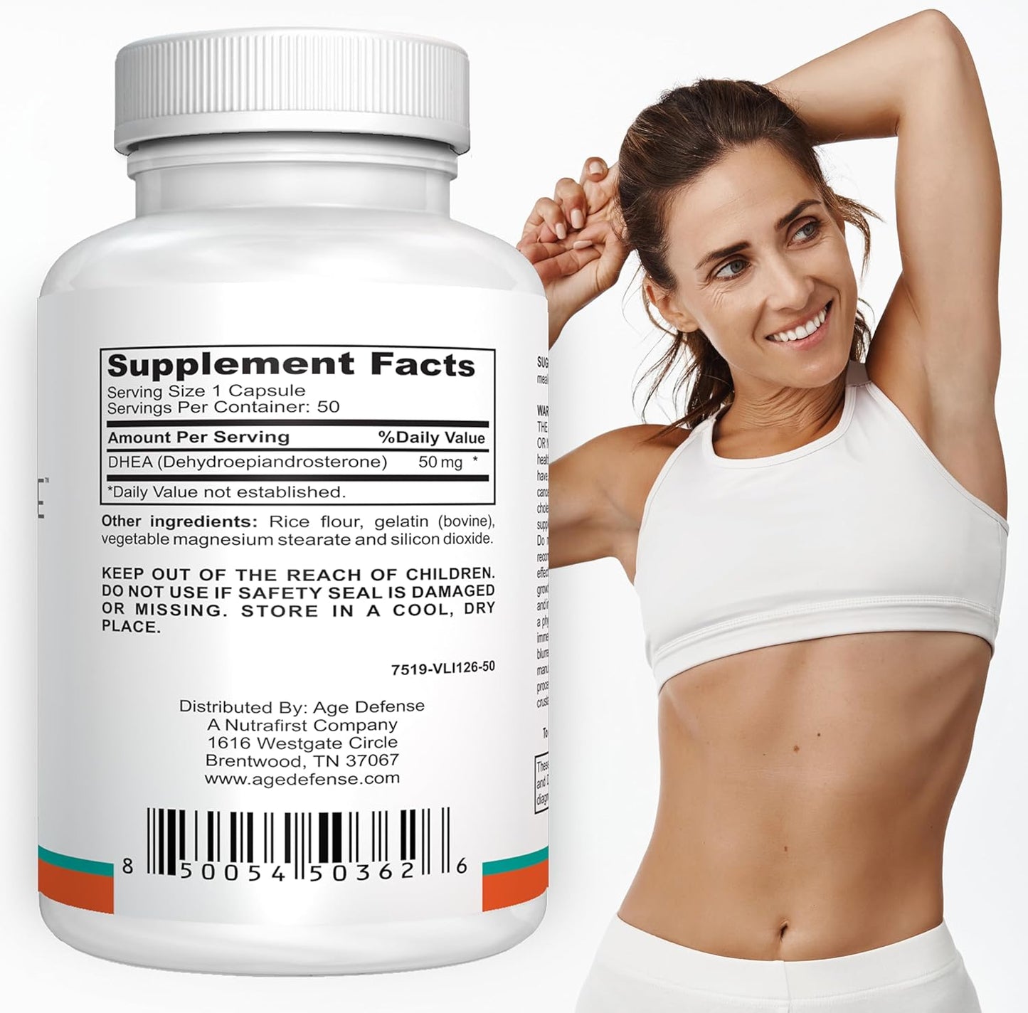 Natural Energy Support & Immune Booster - DHEA Supplements 50mg - Age Defense Capsules for Vitality, Skin Elasticity, Wellness - Men & Women's DHEA Supplement