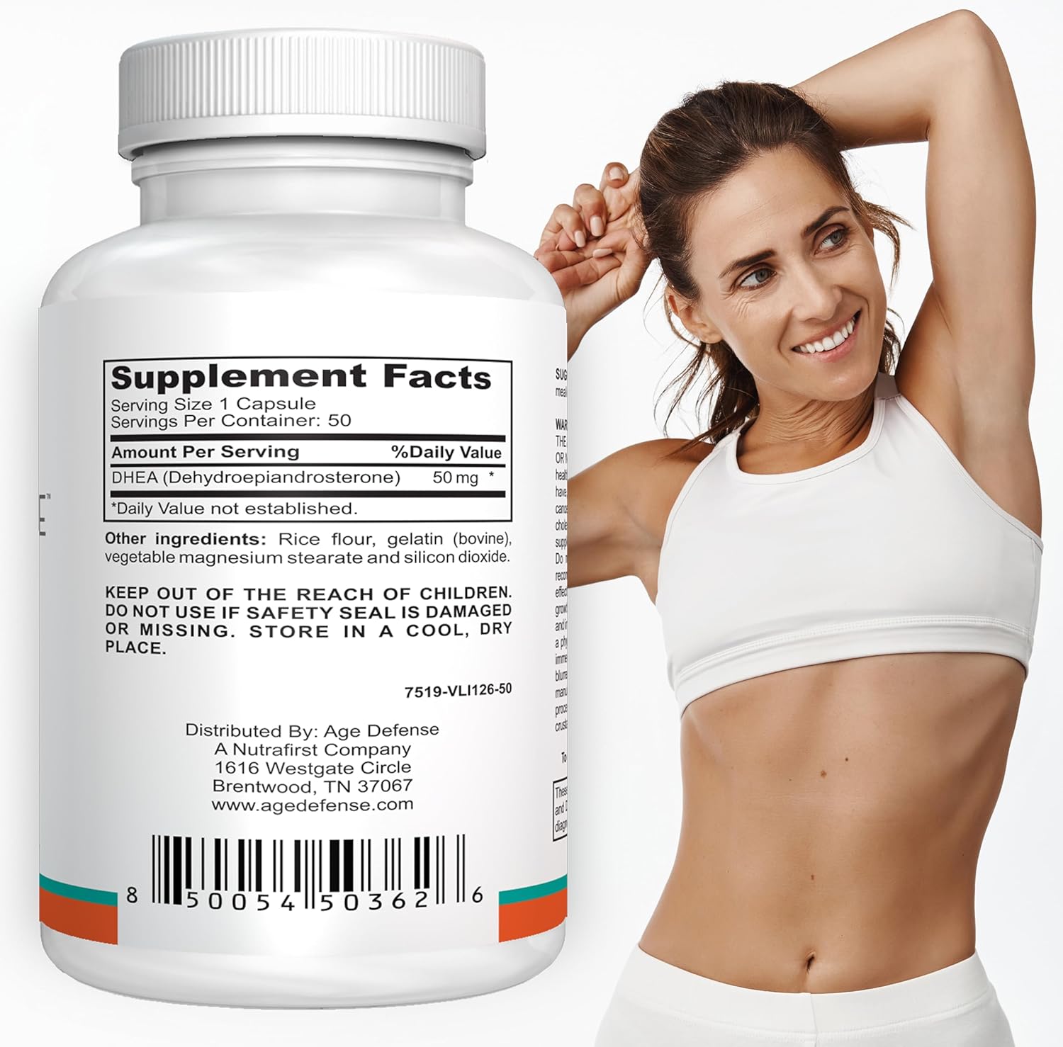 Natural Energy Support & Immune Booster - DHEA Supplements 50mg - Age Defense Capsules for Vitality, Skin Elasticity, Wellness - Men & Women's DHEA Supplement
