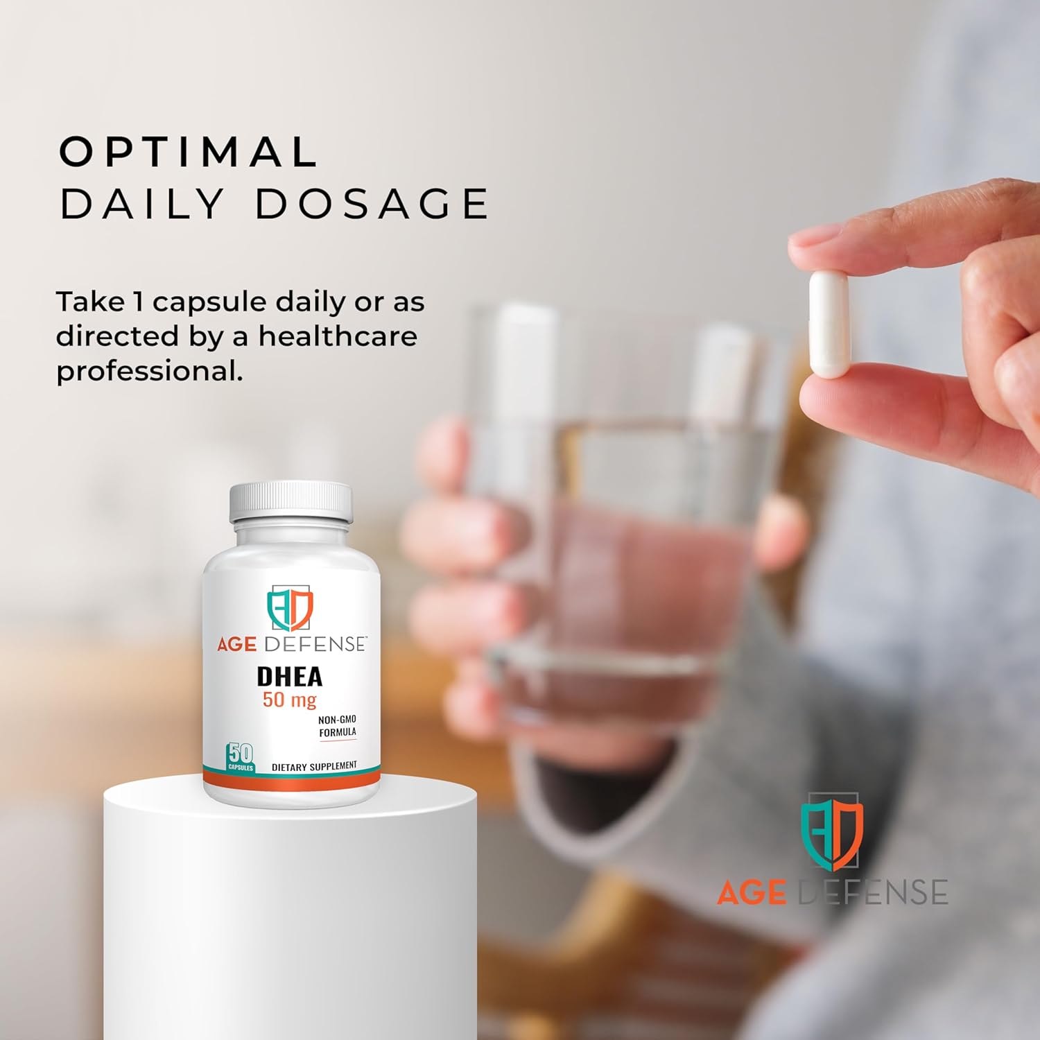 Natural Energy Support & Immune Booster - DHEA Supplements 50mg - Age Defense Capsules for Vitality, Skin Elasticity, Wellness - Men & Women's DHEA Supplement