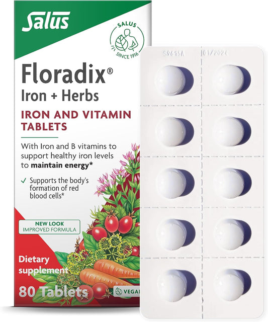 Natural Energy Support Supplement with Iron, B Vitamins, and Vitamin C - Non-GMO, Vegetarian, and Lactose-Free - 80 Tablets