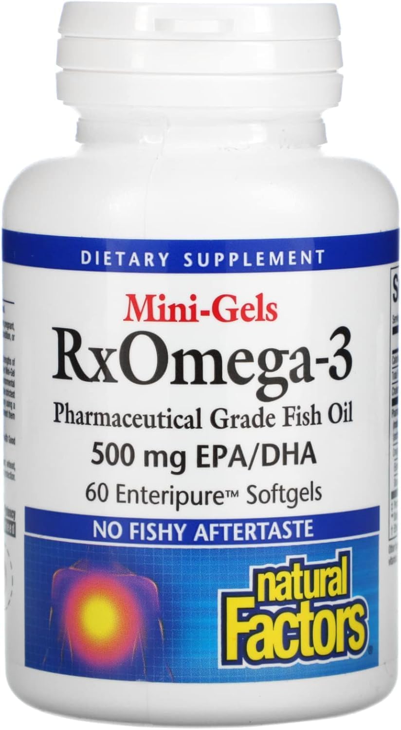 Natural Factors - Rx Omega-3 Factors Mini-Gels with EPA 350mg and DHA 140mg for Cardiovascular Health - 60 Soft Gels