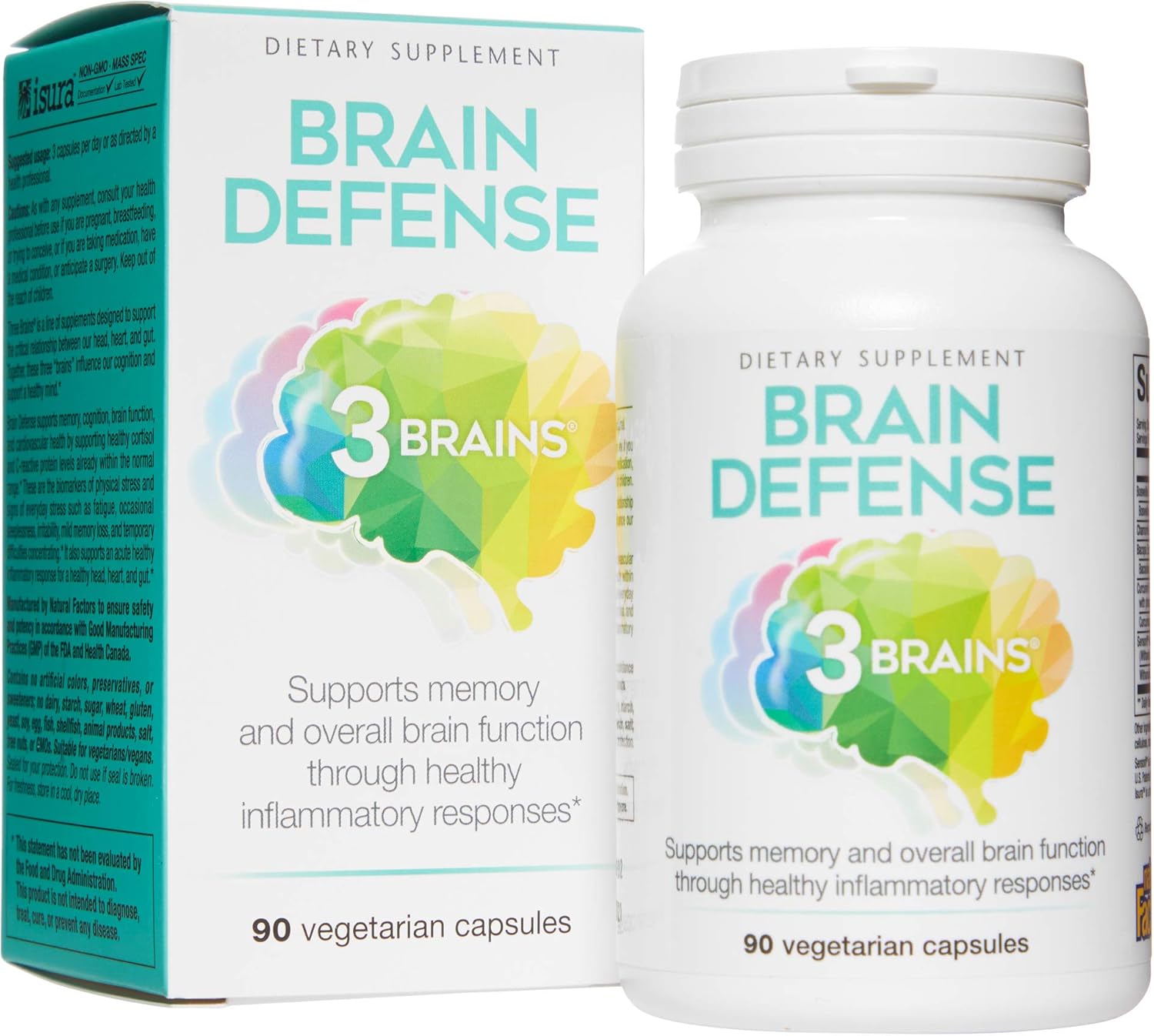 Natural Factors 3 Brains Brain Defense Dietary Supplement - Supports Memory & Function - Vegetarian - 90 Capsules